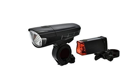 DANSI Fahrrad-Batterie-Leuchtenset, StVZO-Zulassung, LED Fahrradbeleuchtung, Set mit Vorder- und Rücklicht, umschaltbar zwischen 30/15 Lux, Regen- und stoßfest, schwarz, 44001