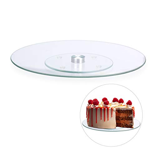 Relaxdays Tortenplatte, 360º drehbar, ∅ 30 cm, zum Servieren & Dekorieren, Kuchen, runder Drehteller, Glas, transparent