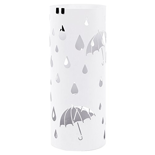 Songmics metall Schirmständer mit Wasserauffangschale Haken rund Ø 19.5 x 49 cm weiß Regenschirmständer Regenschirm LUC23W