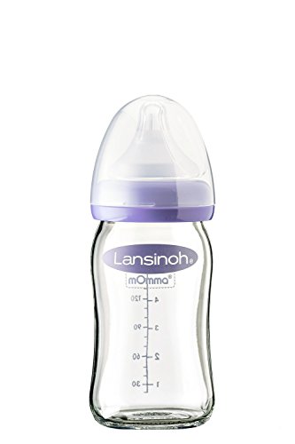 Lansinoh 77140 Glas-Weithalsflasche mit NaturalWave Sauger Gr. S, 160 ml