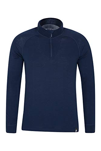 Mountain Warehouse Merino Langarm Baselayer-Thermotop für Herren - Atmungsaktives T-Shirt, Halbreißverschluss, bequemes T-Shirt - Ideal zum Campen Winter Baselayer Marineblau X-Large