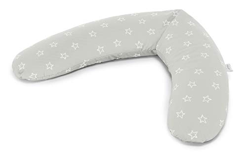 Das THERALINE Dodo Schwangerschafts- & Stillkissen | gefüllt mit Mikroperlen | inkl. Außenbezug'Sterne grau'| 170 cm