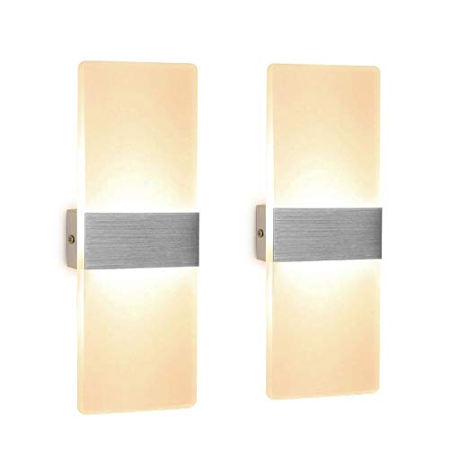 2 Stücke Wandleuchte LED Innen 12W Wandlampe Acryl Wandbeleuchtung Modern für Wohnzimmer Schlafzimmer Treppenhaus Flur | Warmweiß