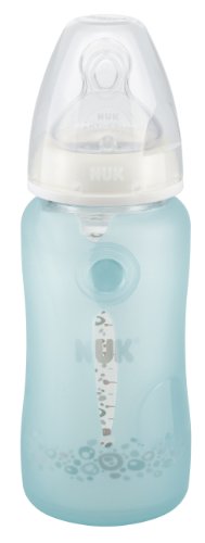 NUK 10256333 Silikonschutz für Glasflaschen, schützt bei Rissen und Splittern, für NUK 240 ml Glasflaschen, BPA-frei, hellblau
