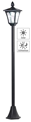 Royal Gardineer Solar Laterne Außen: Solar-LED-Gartenlaterne, Dämmerungssensor, 40 lm, dimmbar, IP44, 1,6 m (Nostalgisch Laterne für Hof und Garten)