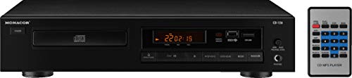 Monacor CD-156 Stereo CD-Player mit USB 2.0-Schnittstelle, MP3-Player für Hi-Fi und ELA-Einsätze, in Schwarz