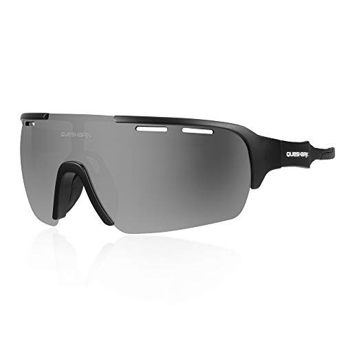 Queshark Sport Sonnenbrille Fahrradbrille Sportbrille mit UV400 4 Wechselgläser inkl Schwarze polarisierte Linse für Outdooraktivitäten wie Radfahren Laufen Klettern (C01)
