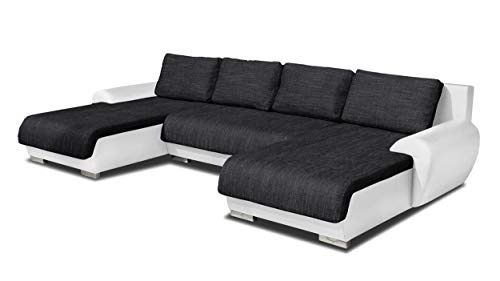 Wohnlandschaft Eckcouch Ecksofa Otis - Big Sofa, Couch mit Schlaffunktion und Bettkasten, U-Sofa, U-Form (Weiß + Schwarz (Madryt 120 + Berlin 02))