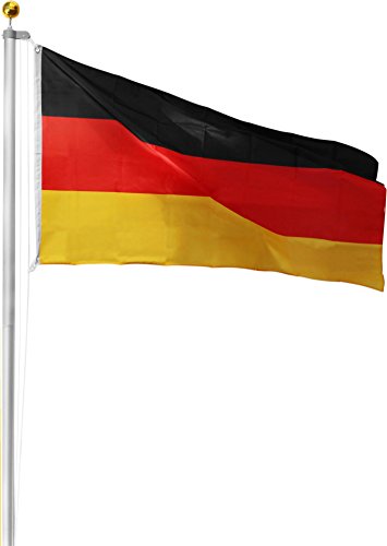 Aluminium Fahnenmast inkl. Deutschland Fahne + Bodenhülse + Zugseil - in verschiedenen Höhen wählbar Farbe Germany Größe 6.50 Meter