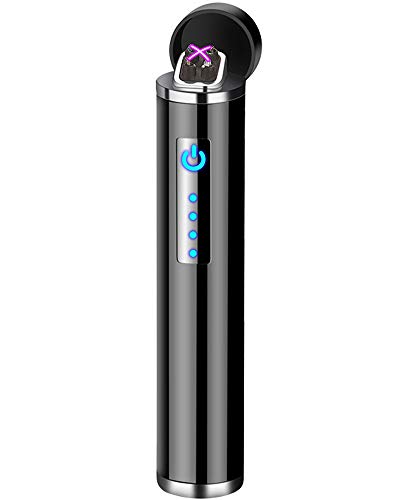 Auratrio Y14 USB Plasma Feuerzeug Arc Lighter aufladbar Touchscreen elektronisch, Windundurchlässiges Flamess Lichtbogen für Küche, Grill, Kerzen und Zigaretten (Glatt-Schwarz)