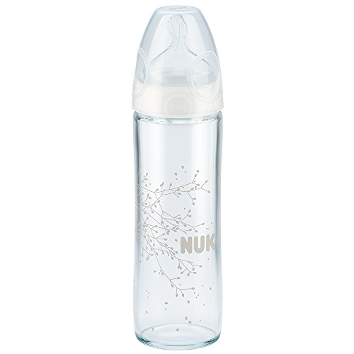 Nuk 10212021 Glas-Babyflasche 'New Classic' mit Sauger mittelfein gelocht - farbig sortiert, 240 ml, mehrfarbig