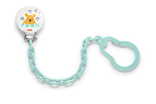 Nuk 10256448 Disney Winnie Schnullerkette, mit Clip zur sicheren Befestigung des Schnullers an Baby‘s Kleidung, 1 Stück, türkis