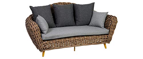 greemotion Outdoor-Sofa Loungesofa Diningsofa Couch Breitgeflecht Gartenmöbel Rattansofa 130904 braun