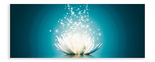 Artland Qualitätsbilder I Glasbilder Magie der Lotus-Blume Deko Glas Bilder 125x50 cm Botanik Blumen Seerose Digitale Kunst Blau D8QG türkis