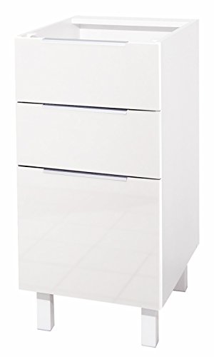 Berlenus Küchenunterschrank, mit 3 Schubladen, Hochglanz-Weiß, 40 x 52