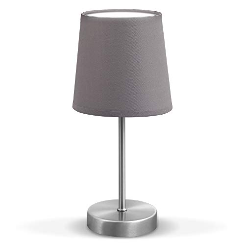 LED Tischleuchte | Stoff grau, matt-nickel | E14 | Tischlampe, Nachttischlampe mit Schalter | IP20