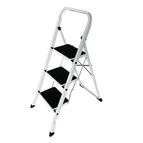 Trittleiter 3 Stufen, Klapptritt, Leiter mit Sicherheitsbügel - Klappbar, einfach zu verstauen - Belastbar bis 150 kg