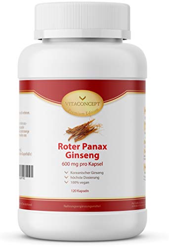 Roter Panax Ginseng Extrakt 1200 mg pro Verzehrmenge - Koreanischer Ginseng (120 vegane Kapseln) - VITACONCEPT