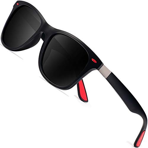 Polarized Sonnenbrillen Herren Vintage Style Sonnenbrillen Damen-Sport im Freien Golf Radfahren Angeln Wandern FD2150 (Schwarz rot, 60)
