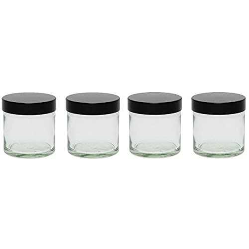 Viva Haushaltswaren - 4 x Glastiegel mit Deckel 60 ml, kleine Glasdosen in Apothekerqualität als Cremetiegel, Schraubdeckelglas, Gewürzglas, Kosmetikdose etc. verwendbar (inkl. Beschriftungsetiketten)