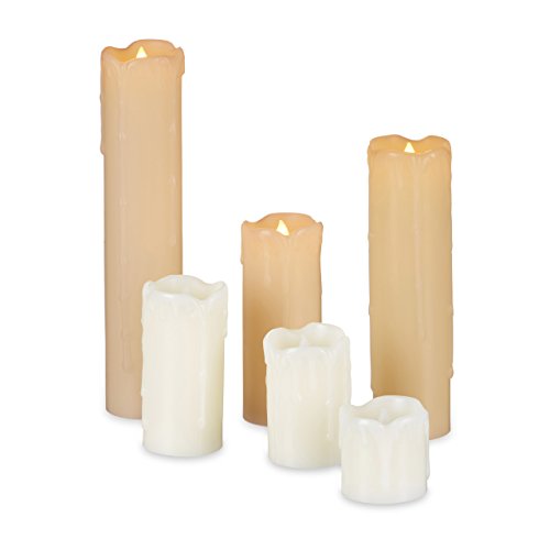 Relaxdays LED Kerzen Set, 6 Echtwachskerzen flammenlos, elektrische Kerzen flackernd, Batterie, Durchmesser 5 cm, creme