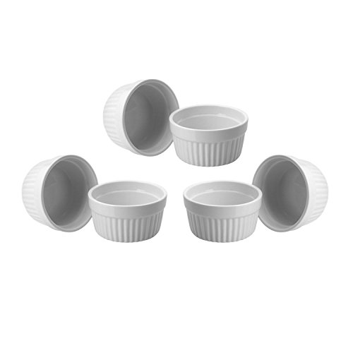 ToCi 6 weiße Creme Brulee Förmchen 9 cm | Schälchen für Ragout Fin | Pastetenform aus Keramik | auch für Schoko-Souffle