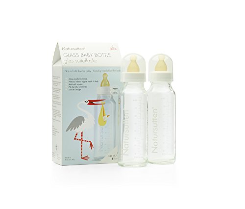 Natursutten | Glas Baby-Flaschen á 240 ml | Anti-Kolik Doppelventil | Naturkautschuk Sauger | spülmaschinenfest | 2er Pack