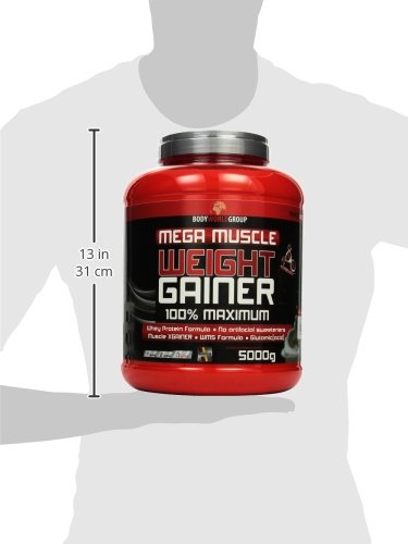 BWG Mega Muscle Weight Gainer 100% Maximum - perfekt für HardGainer und Massephasen – Kraftaufbau - Mega Vanilla - Dose mit Dosierlöffel - (1x 5000g Dose)