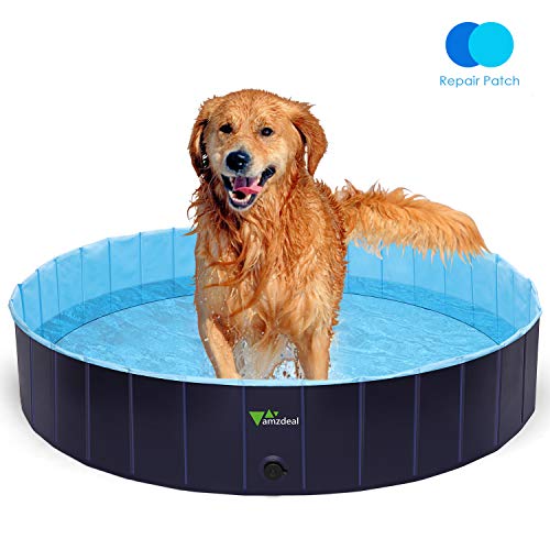 amzdeal Hundepool Schwimmbad - Faltbares Doggy Pool, 100% Umweltfreundliche PVC, Rutschfest Schwimmbad für Hunde und Katzen, Hunde Planschbecken für Indoor und Outdoor geeignet, 160 × 30 cm