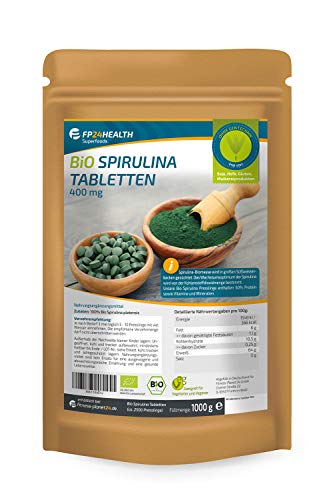 FP24 Health Bio Spirulina Tabletten 1kg - 400mg pro Tablette - Plantensis - im Zippbeutel - 1000g Presslinge - Top Qualität