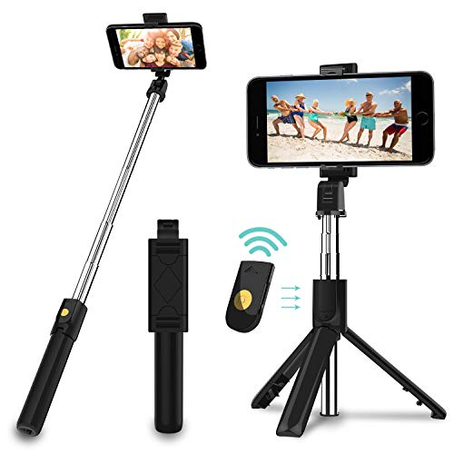 SYOSIN Selfie Stick Stativ, 3 in 1 Mini Selfiestick mit Bluetooth-Fernauslöse Handy Erweiterbarer Selfie-Stange und Tragbar Monopod Handyhalter für iPhone/Samsung/Huawei IOS und Android