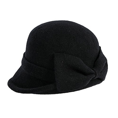 SIGGI schwarze Wolle 1920s Retro Fedorahüte Kirche Hüte für Frauen Filzhut Klassisch Bowler Hut