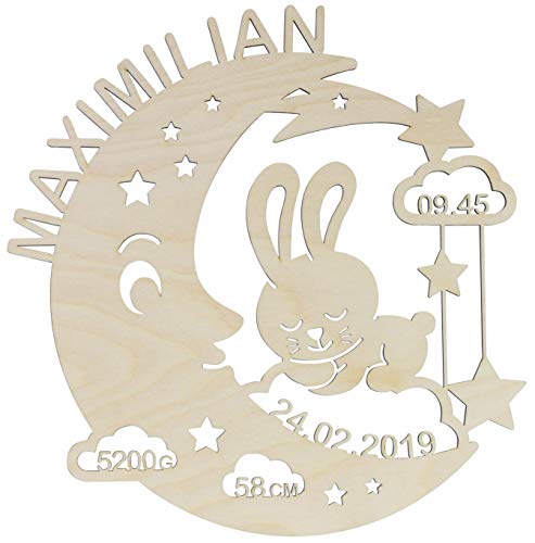 LAUBLUST Schlummerlicht Mond-Hase - Personalisiertes Baby-Geschenk zur Geburt & Taufe - LED Hintergrund-Beleuchtung