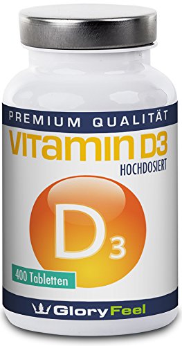 Vitamin D3 1000 IE - DER VERGLEICHSSIEGER 2017* - 400 Hochdosierte Vitamin-D Tabletten ohne Magnesiumstearate - Über 13 Monate D-3 Bedarf - Nahrungsergänzung von GloryFeel