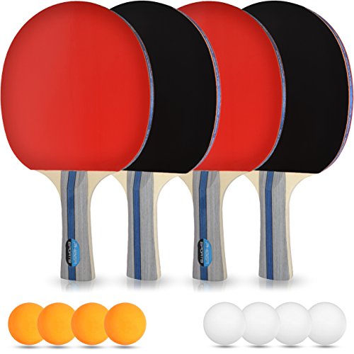 Tischtennis-Set – 4 Premium Tischtennis-Schläger + 8 Tischtennis-Bälle + Aufbewahrungstasche + GRATIS EBOOK - Ideal für Anfänger, Familien und Profis mit 100% Zufriedenheitsgarantie, 14-Teilig