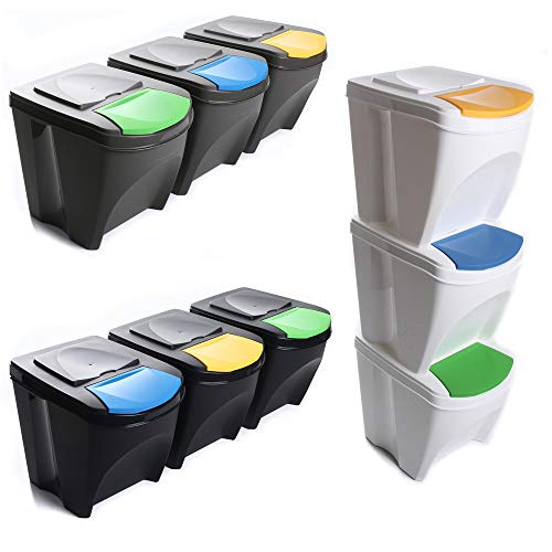 Mülleimer Abfalleimer Mülltrennsystem 60L - 3x20L Behälter Sorti Box Müllsortierer 3 Farben von rg-vertrieb (Anthrazit)