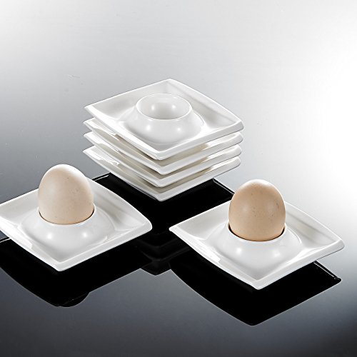MALACASA, Serie Blance, 6 Teiligen Set Eierbecher aus Cremeweiß Porzellan Eierständer Eierhalter, je 4 Zoll / 10x10x2,5cm