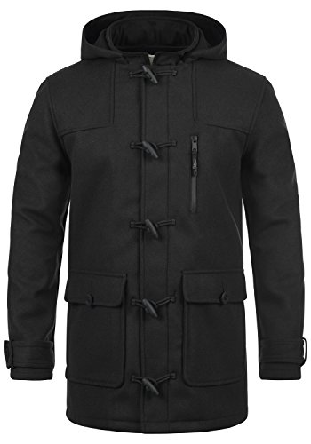 Redefined Rebel Mozart Herren Winter Mantel Dufflecoat Wollmantel Lange Winterjacke mit Stehkragen, Größe:L, Farbe:Black