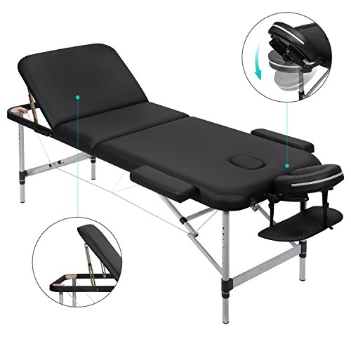 MARNUR Massageliege Mobile Massagetisch Massagebank Massagestuhl - Aluminium Deluxe 3 Zonen klappbar höhenverstellbare - mit Kopfstütze, Tragetasche Einfache Installation(180cm*60cm)