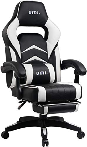 Umi. Essentials Gaming Stuhl Computerstuhl Chefsessel Kunstleder Bürostuhl Höhenverstellbarer Schreibtischstuhl Ergonomisches Design mit Fußstütze und Wippfunktion (Weiß)