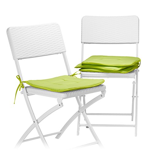 Relaxdays Stuhlkissen 4er Set in Anis, Sitzkissen mit Schleife, Auflage für Stühle in Haus und Garten, waschbar, Stuhlauflage aus Polyester, grün