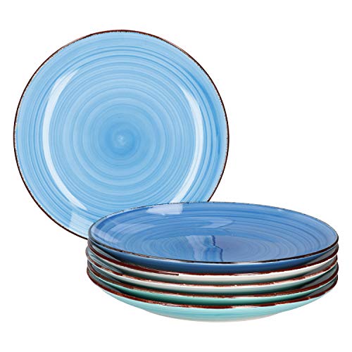 MamboCat Teller-Set Blue Baita für 6 Pers. | Speiseteller Ø 25 cm | Essteller rund | Servier-Platte | Brunch & Buffet | handbemalt | Mehrfarbig | Blau-Töne
