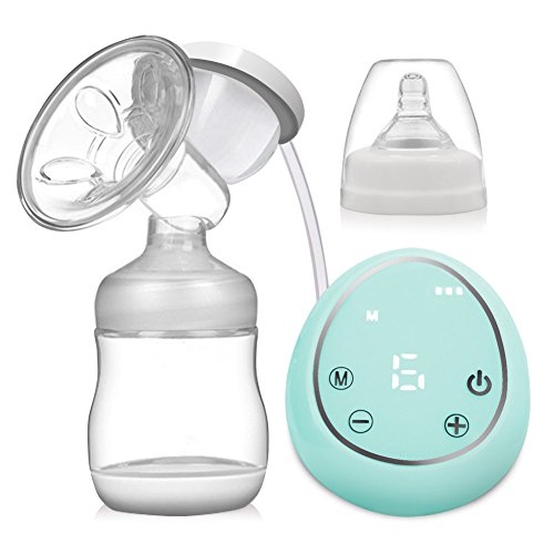 Elektrische Milchpumpe Brustpumpe, Einzel Muttermilch Abpumpen inkl. Schnuller aus Silikon mit Massage & Absaugung (Grün)