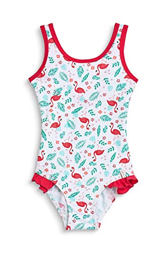 ESPRIT Mädchen Flamingo Beach MG Swimsuit Badeanzug, Weiß (White 100), 116 (Herstellergröße: 116/122)