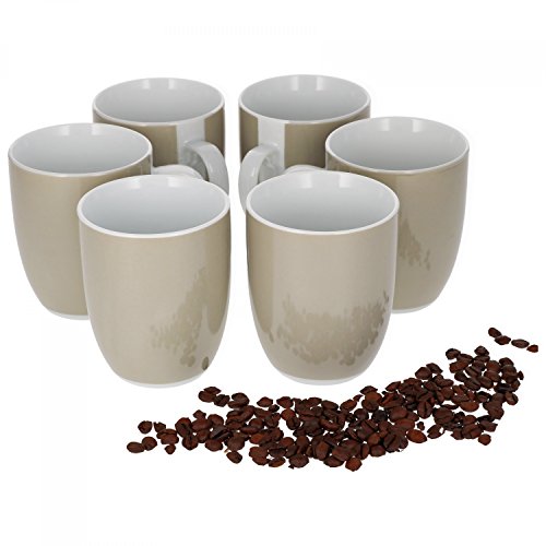Van Well 6er Set Kaffeebecher Serie Vario Porzellan - Farbe wählbar, Farbe:grau
