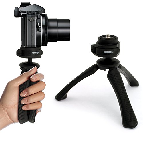 igadgitz PT310 Kompaktes Dreibeiniges Mini-Tischstativ und Griff Stabilisator für Digitalkamera, DSLR, Videokamera und Kamerarekorder – Schwarz