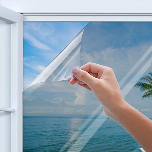 Rhodesy Spiegelfolie Selbstklebend, Homegoo One Way Silber Reflektierende Fensterfolie, UV-Schutz Sonnenschutzfolie Fenster, Sichtschutz Glas-Tönungsaufkleber, 90 x 200 cm (35.4 x78.7 inch)