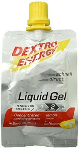 Dextro Energy Liquid Gel Lemon + Caffeine / Flüssiges kohlenhydratreiches Konzentrat-Gel mit Koffein für Ausdauer- & Leistungs-Sportler - leicht trinkbar / 6 Beutel (6 x 60ml)