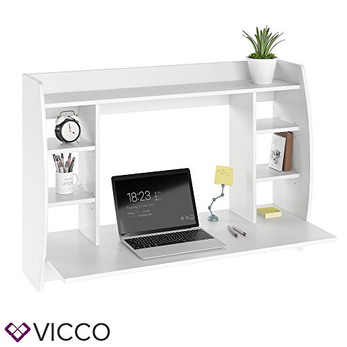 VICCO Wandschreibtisch MAX 110 cm - Schreibtisch Wandschrank Wandtisch Bürotisch Arbeitstisch für PC Computer - 3 Dekore (Weiß)