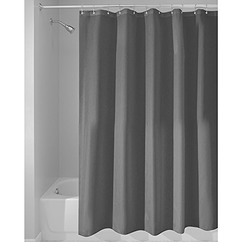 InterDesign Duschvorhang aus Stoff | wasserdichter Duschvorhang mit verstärktem Saum | waschbarer Textil Duschvorhang in der Größe 180,0 cm x 200,0 cm | Polyester dunkelgrau